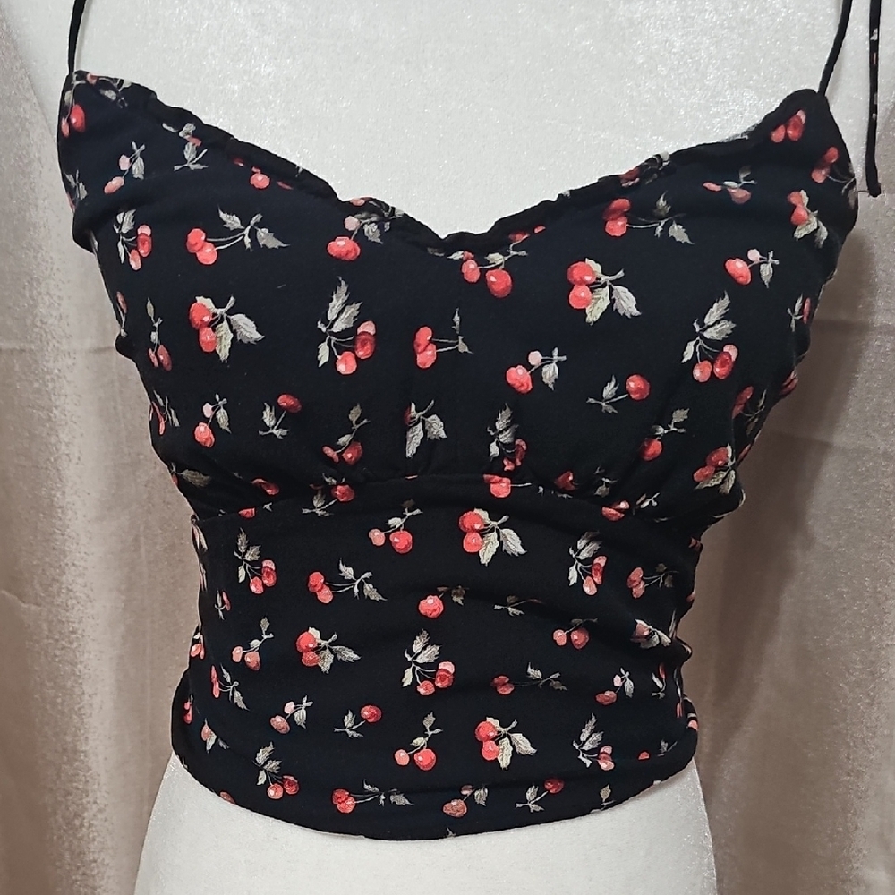 Cherry Print Black Women's Top